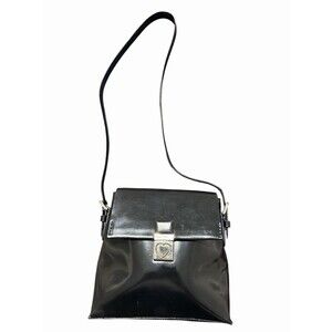Moschino Black Shoulder Bag Heart Lock Patent Leather Designer Vintage Chic Y2K